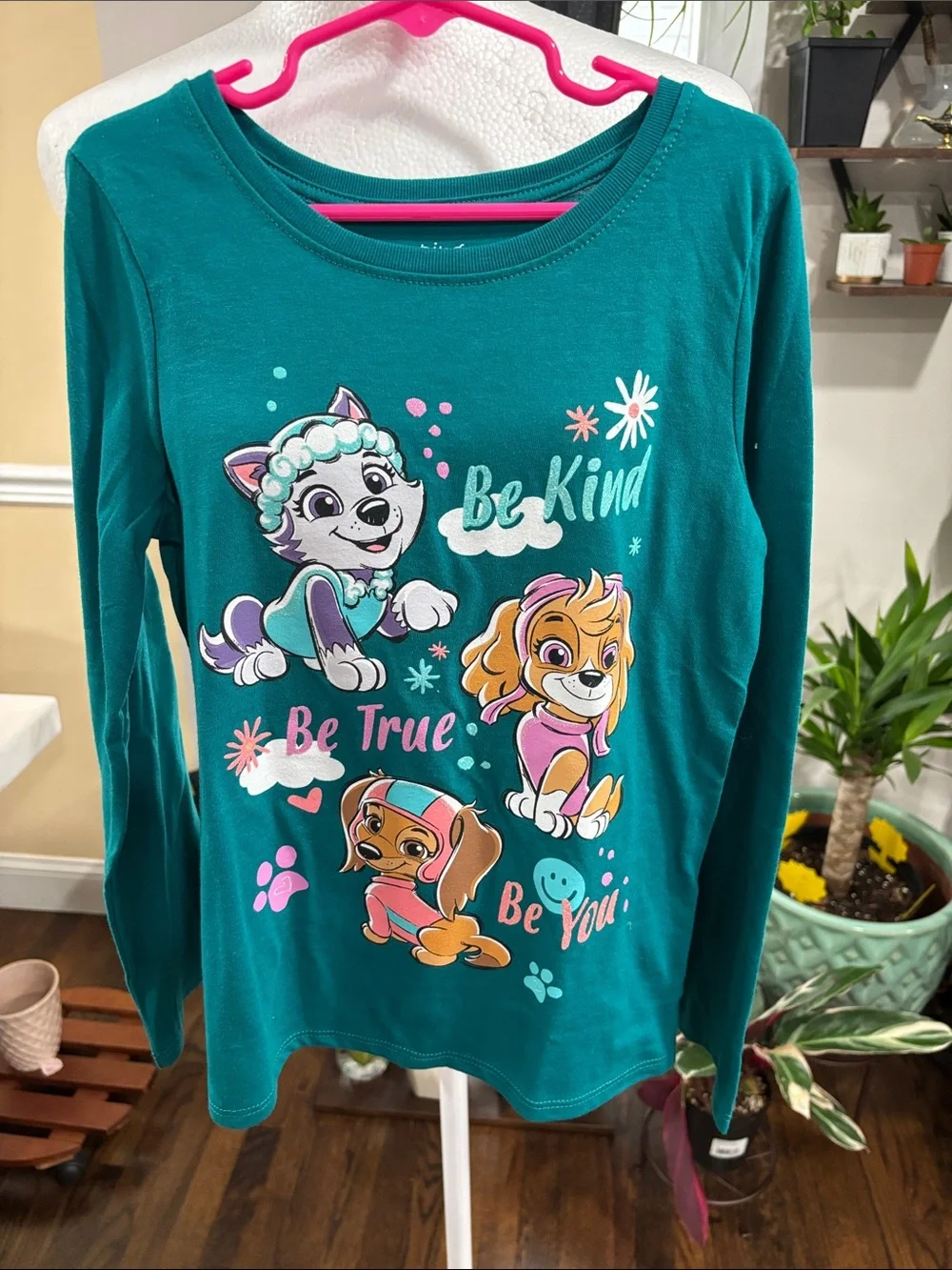 PAW Patrol Girls Teal 'Be Kind, Be True, Be You' Long Sleeve Tee size 7